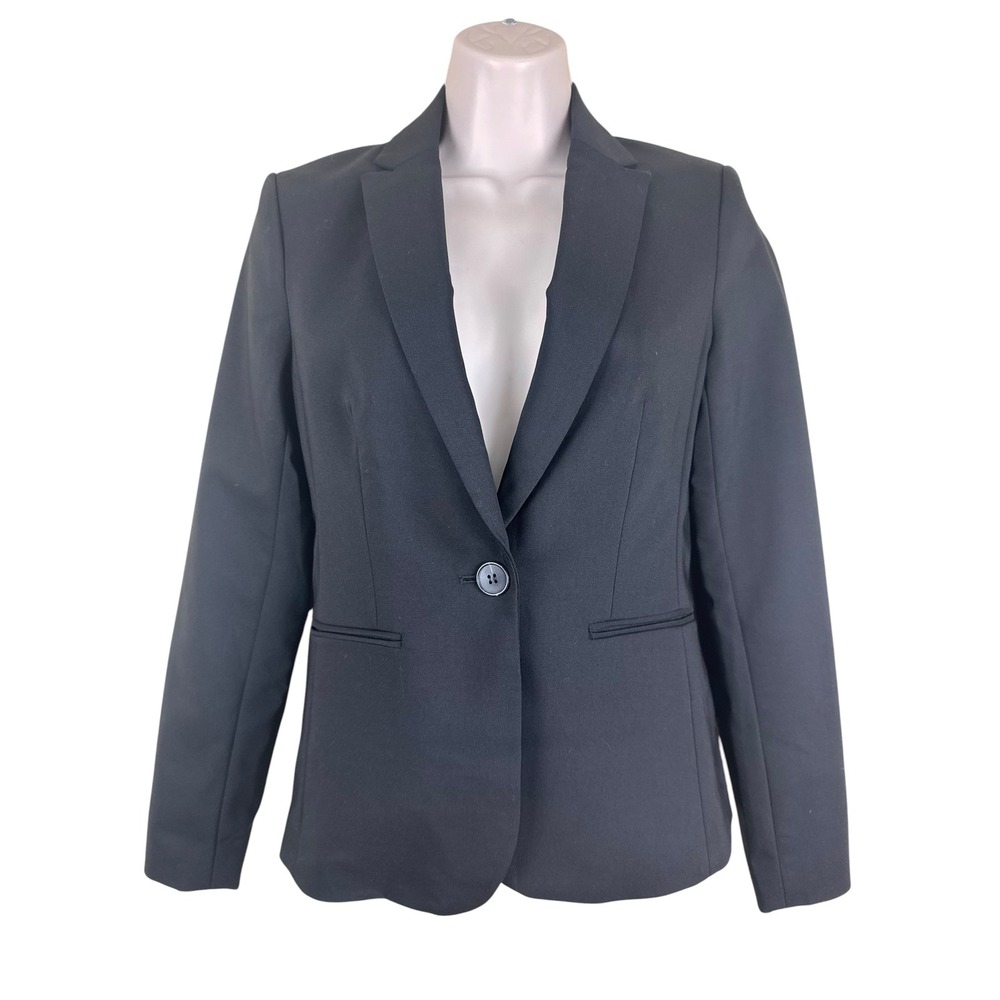 H&M Black Tailored One Button Blazer Jacket Size 4 Fitted Career Workwear - Picture 2 of 8